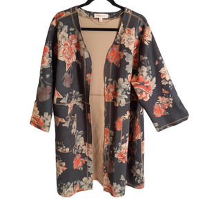 Philosophy | Brown Boho Floral Faux Microsuede Longline Kimono Jacket Coatigan